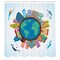 Ambesonne World Map Shower Curtain, Cartoon Illustration of Abstract Buildings Around The Globe Clouds, Cloth Fabric Bathroom Decor Set with Hooks, 69" W x 70" L, Multicolor